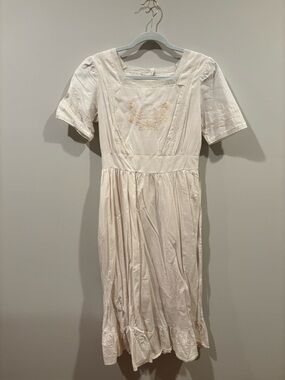 SHEIN Cream Embroidered Square-Neck Midi Dress